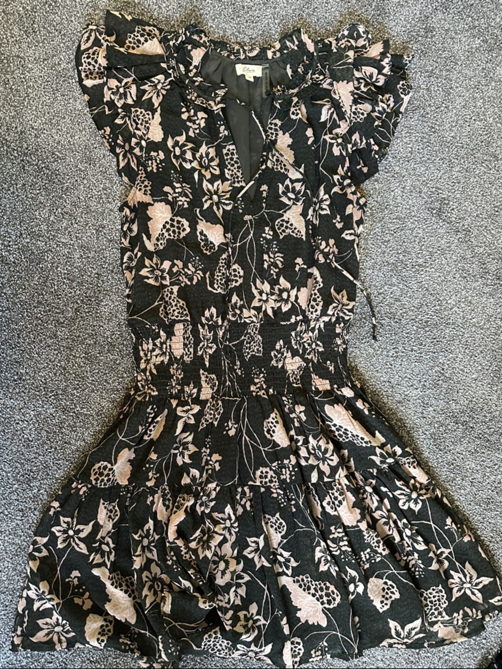 Elan Black Mini Dress with Blush Floral Print size M